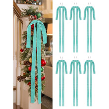 6 Stück Samt-Weihnachtskranzschleifen, vorgebundene Samtbandschleifen, drahtverstärkt, rot, für Weihnachtsbaumspitze, Girlande,