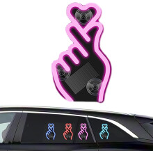 Solarbetriebene Autofensterleuchte in Herzform, wasserdicht (IP65), kabellose Saugnapfhalterung mit Bewegungssensor, kompatibel mit C-Säule, Pink