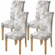Stuhlhussen für Esszimmer, 4er-Set, elegante Blumenmuster, dehnbare Küchenstuhlhussen, 4-teilig, waschbar und abnehmbar