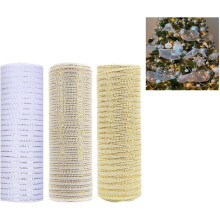 3 Rollen 10" x 30 Fuß Metallic-Folien-Jute-Deko-Netzband für Kranzherstellung, DIY-Bastelarbeiten, Weihnachts-, Erntedank- und Neujahrsdekoration