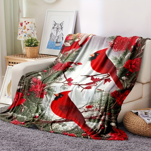 Cardinal Plush Throw Blanket 60x80 in Red Bird Flannel 1