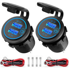 2 stuks 12V/24V USB-aansluitingen, QC3.0 dubbele poort met aanraakschakelaar en waterdichte aansluiting voor auto, boot, scheepvaart, bus, vrachtwagen