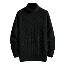 Herretrøje Strikket Rullekrave Pullover Efterår Vinter Ensfarvet Tung Toppe Langærmet Varm Bekvem Afslappet Sweater (Sort, M)