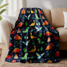 Dinosaurus plaid 59x51 inch, heerlijk zacht, met dinosaurus-eieren, cactussen en bomen. Pluche flanellen fleece deken.