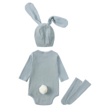 Roupa para Bebê Meninas e Meninos, Macacão Infantil Outono Primavera Macacão Fofo de Coelho 2025 Macacão de Manga Longa com Botões, Gorro e Meias