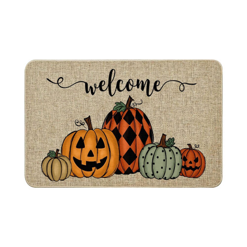 Πατάκι καλωσορίσματος Comefolife Pumpkin Hello Door 30"x17", από κοκοφοίνικα με αντιολισθητική