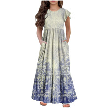 Mikilon Mädchen 6-12 Jahre Lässiges, stylisches Maxikleid mit Karomuster, kurzen Ärmeln und Taschen