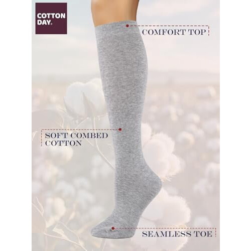 Women's Combed Cotton Knee-High Socks Seamless Toe Black 1