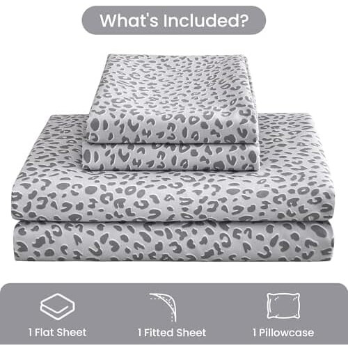 Silver Grey Cheetah Print Twin Bed Sheet Set 1