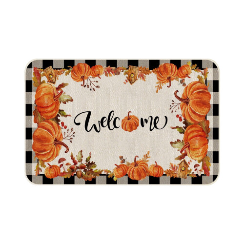 Πατάκι καλωσορίσματος Comefolife Pumpkin Hello Door 30"x17", από κοκοφοίνικα με αντιολισθητική