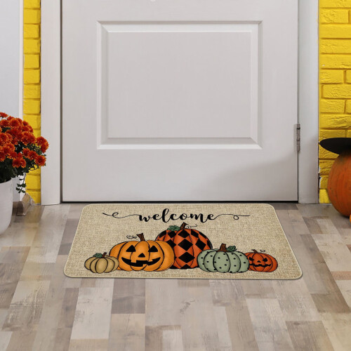 Πατάκι καλωσορίσματος Comefolife Pumpkin Hello Door 30"x17", από κοκοφοίνικα με αντιολισθητική 2
