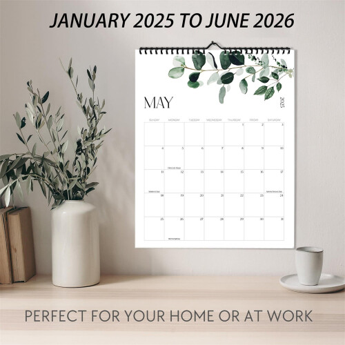 Ημερολόγιο τοίχου Aesthetic2025-2026 με σχέδιο πράσινου, 12μηνος προγραμματιστής από 1