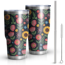 Bicchiere termico Pioneer Flower da 887 ml con stampa floreale, doppia parete con isolamento sottovuoto, coperchio a prova di perdite senza BPA e