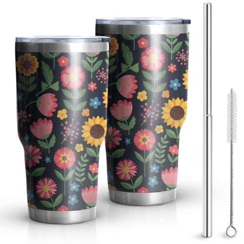 Ποτήρι Pioneer Flower 30oz με λουλουδάτο μοτίβο, διπλό τοίχωμα, μονωμένο με κενό αέρος,