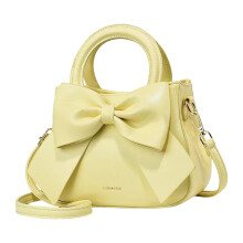 Dames mini crossbodytasjes met strik, leren handvat en afneembare schouderband, geel.