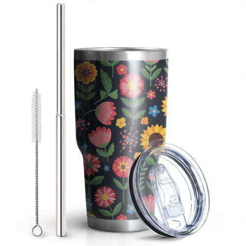 Ποτήρι Pioneer Flower 30oz με λουλουδάτο μοτίβο, διπλό τοίχωμα, μονωμένο με κενό αέρος, 1