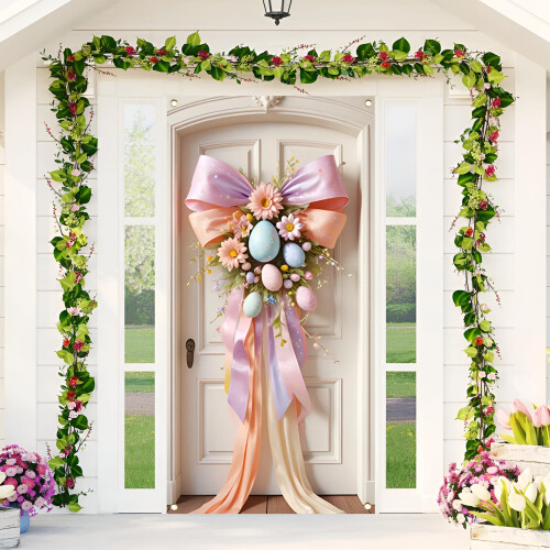 Décoration de porte de Pâques sur le thème des lapins 2