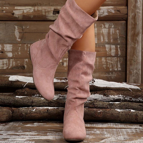 Γυναικεία Παπούτσια Μόδας, Σουέτ Μπότες με Φερμουάρ μέχρι τη Γάμπα, Γυναικείες