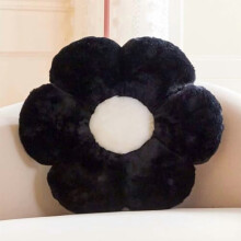 Svart blommig plyschkudde, söt dekorativ blomformad med fuskkaninpäls, 45 cm mjuk plyschkudde för sovrum och vardagsrum