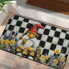 Tappeto a nido d'ape con gnomo – Tappeto quadrato antiscivolo in feltro con retro in gomma riciclata, 50x100 cm, per ingresso, patio e cortile.