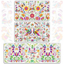 3-teiliges mexikanisches Talavera-Küchenteppich-Set mit Blumen- und Vogelmotiven, rutschfester Gummirückseite, waschbar – geeignet für