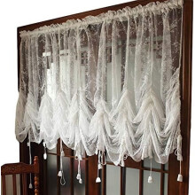 Cortinas de tule transparente com bordado de renda branca elegante, cortina ajustável com amarração, 1 painel de cortina floral para janelas -