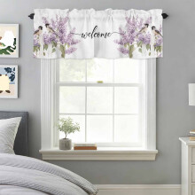 Cortina de varão com estampa de pássaros e flores de lavanda em aquarela, 107 x 46 cm, com bolso para varão, ideal para cozinha, quarto e banheiro