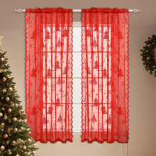 Christmas Sheer Curtains Red with Tree Pattern 2-Pack