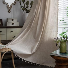 Cortinas Boho com Aparência de Linho e Tecido de Juta, com Bolso para Varão, Semi-Opacas, Borlas Feitas à Mão – 1 Painel, 150cm x 213cm,