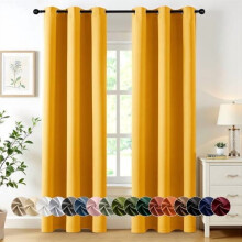 Cortinas amarelas opacas, 101,6 x 213,4 cm, 2 painéis, isolamento térmico, bloqueio de luz, redução de ruído, ilhós na parte superior –