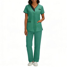 Women's Medical Scrubs Set: V-Neck Mock Wrap Top & Straight Leg Cargo Pants, 4-Way Stretch, S–3X