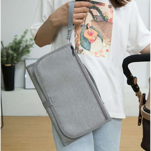 Diaper Bag Backpack with Foldable Changing Station, Large Capacity, Stroller Hooks, WaterResistant, Light Gray 1