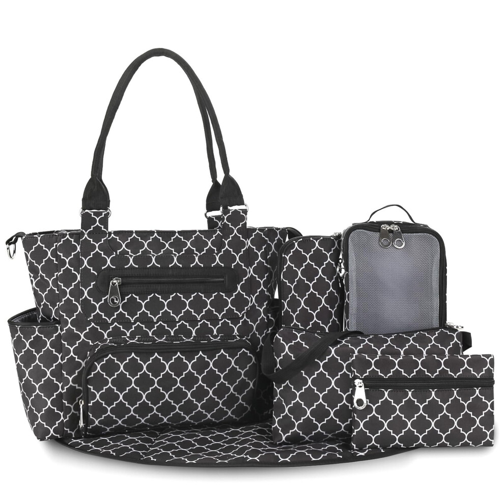 Nappy Changing Bag Set 7 Piece Diaper Bag With Bottle Bag Changing Mat Stroller Straps Mummy Tote Travel Shoulder Bag