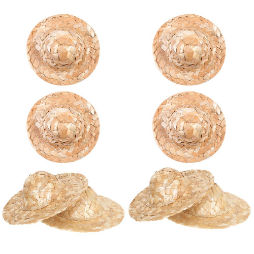16Pz Mini Top Hat in Paglia Beige Per Bambole E Feste DIY