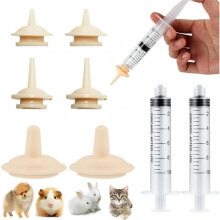 Silicone Feeding Nipples for Kittens and Puppies, Reusable Mini Nipples, with 2 Pet Feeding Syringes
