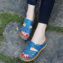 Sandali ortopedici da donna con supporto plantare, tacco a zeppa, taglie forti, blu, compatibili con scarpe in linea