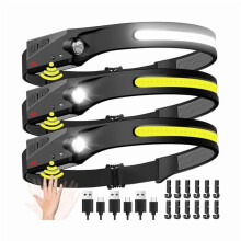 ZLC Wiederaufladbare Stirnlampe (3er-Pack), 230 breiter LED-Abstrahlwinkel mit Bewegungssensor – wasserdicht für Camping, Wandern, Laufen,
