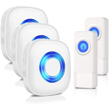Kit de sonnette sans fil avec 3 récepteurs, 2 boutons, portée de 400 m, 58 sonneries, 5 volumes, mode silencieux, lumière LED, étanche –