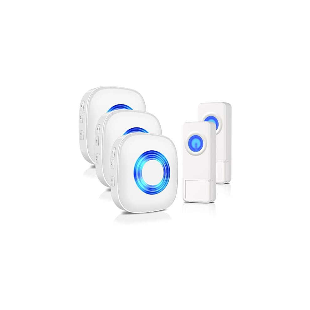 Wireless Doorbell Kit W/ 3 Receivers, 2 Buttons, 1300-Ft Range, 58 Ringtones, 5 Volumes, Mute, Led Light, Waterproof Â Compatible With Home & 9104899829634