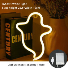 Halloween-Deko, Geister-Neonreklamen, LED-Neonlichter fürs Schlafzimmer, Nachttischlampen, USB- oder batteriebetriebene Tischlampen