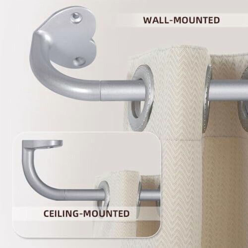 Varão de cortina ajustável prateado de 32 a 150 polegadas (81 a 381 cm), com 3/4 de polegada (1,9 cm) de diâmetro, resistente à ferrugem, ideal 1