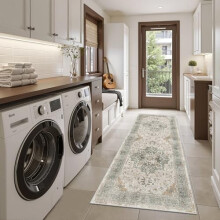Tapis de couloir lavable 60 x 180 cm – Antidérapant, ultra-fin, style vintage pour couloir, cuisine, salle de bain, buanderie et chambre (marron