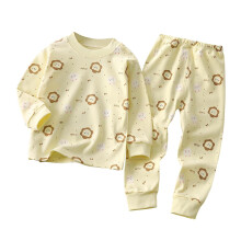 Pyjamas til småbørn, baby drenge med print, langærmet top og bukser, bomuld, 2-delt pyjamassæt, gul, 6-8 år