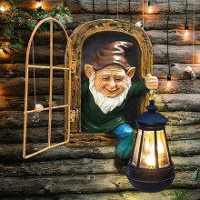 Op zonne-energie werkende kabouterbeeldjes voor kerstdecoratie buiten, sprookjestuin en gazon – boomknuffelaar, muur- en hekversiering.
