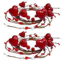 2 anillos de velas con forma de corazón rojo, coronas artificiales estilo bayas para centros de mesa del Día de San Valentín, Día de la Madre y