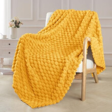Extra Large Fleece Throw Blanket for Couch, 50x60 Inches Stylish Jacquard Soft Throw Blanket, Fuzzy Cozy Lightweight for Winter, Mustard Yellow