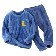 Toddler Boys Girls Winter Fleece Pajamas Kids Dinosaur Plush Thermal Warm Sleepwear Fall Winter 2 Piece Loungewear Pajama Set Blue