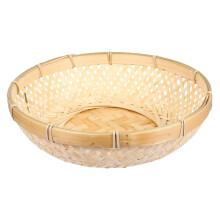 Cesta redonda de mimbre tejida a mano para almacenamiento, ideal para el hogar, la cocina y exteriores.