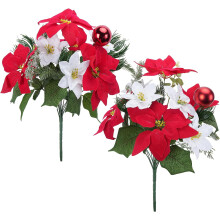 Flores artificiales navideñas, ramo de flor de Pascua, arbusto navideño mixto, arreglo de flores de invierno para decoración del hogar y la