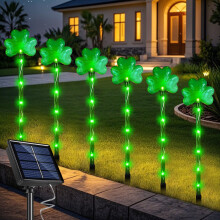 Set van 6 solar klaverlampjes, 8 standen, IP65 waterdicht, voor buiten, tuin, pad, gazon – groen, geschikt voor St. Patrick's Day